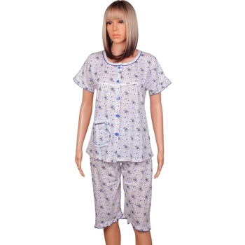 Дамска пижама в бяло с тъмносини цветя