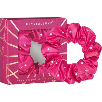 CRYSTALLOVE Gumička do vlasů z hedvábí s krystaly - hot pink