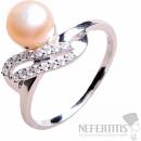 Nefertitis Prsten stříbrný s růžovou perlou a zirkony 017135 PP