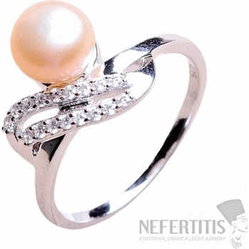 Nefertitis Prsten stříbrný s růžovou perlou a zirkony 017135 PP