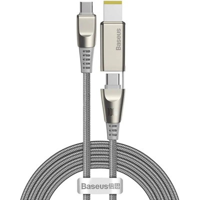 Baseus 2-in-1 USB-C & Lenovo Square Plug Cable - USB-C кабел с допълнителен адаптер за Lenovo лаптопи и бързо зареждане на устройства с USB-C порт (200 см) (сив)