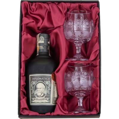 Bohemia Crystal Luxusní dárková sada rum Diplomático Reserva Exclusiva 0,7 l + 2 ručně broušené sklenice brus Klasik 250 ml