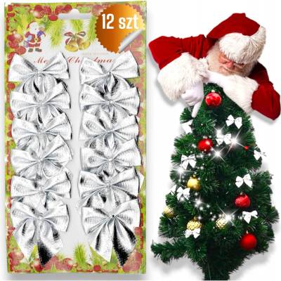 Top Gift Kokardky na vianočný stromček lesklé strieborné - 12ks