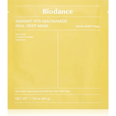 Biodance Radiant Vita Niacinamide Real Deep Mask озаряваща маска за лице да уеднакви цвета на кожата