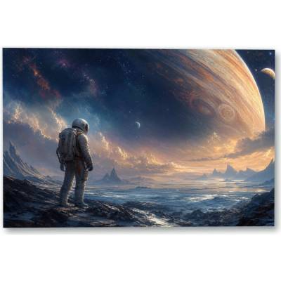 Plakát – Astronaut pod obřím planetárním tělesem Bez rámu Ano Bez rámu 135 × 90 cm