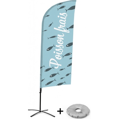 Jansen Display Kompletní sada reklamní vlajky ve tvaru křídla, Čerstvá ryba, francouzština Křížová Základna, 1273 x 3030 mm