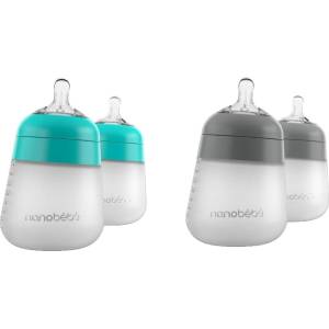 Nanobebe Комплект силиконови бутилки Nanobebe - Flexy, 150 ml, 4 броя, минт и сиви (31020) - baby
