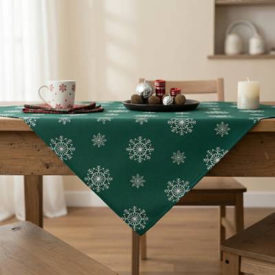 MyBestHome ZET Vánoční ubrus SNOWFLAKE smaragdová/stříbrná 85x85 cm