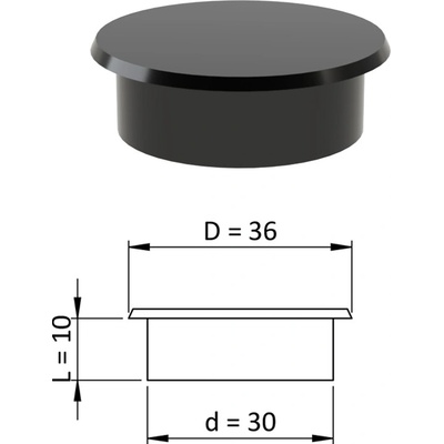 Vnitřní krytka kulatá ø 36 mm, otvor ø 30 mm, černá, plast
