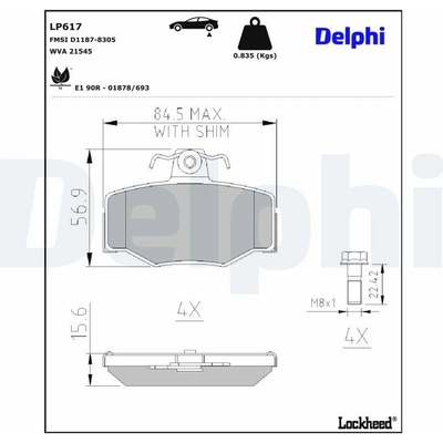 DELPHI Sada brzdových platničiek kotúčovej brzdy LP617