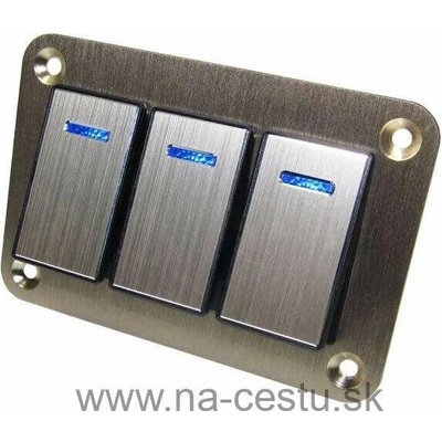 Hliníkový panel s 3 vypínačmi Rocket switch 12/24V - modré podsvietenie