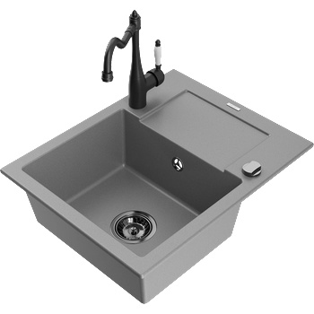 Mexen Enzo гранитна мивка с едно корито и отцедник и кухненски смесител Carla, сив - 6506-71-670700-70-B (6506-71-670700-70-B)