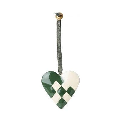 Vánoční plechová ozdoba Braided Heart Dark Green Maileg