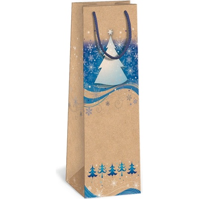 ARGUS Darčeková papierová taška NATUR na víno (11 x 36 cm) - Modrý strom 08340035