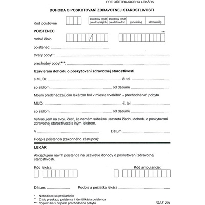 Igaz 201 Dohoda o poskytovaní zdravotnej starostlivosti
