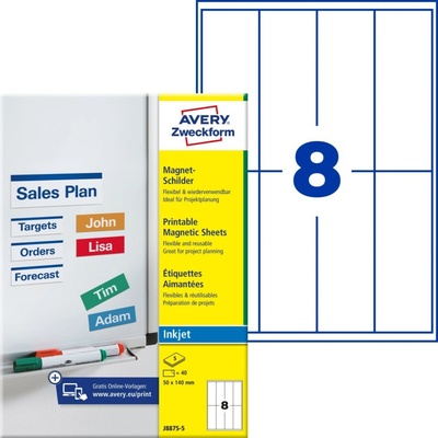 Avery Zweckform J8875-5 Magnetické štítky pro Inkjet 50x140 mm 40 ks bílé