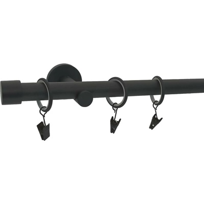 KovovégarnýžeCZ Rullo modern 19 mm Jednořadá Kroužky s žabkou černá matná 180 cm