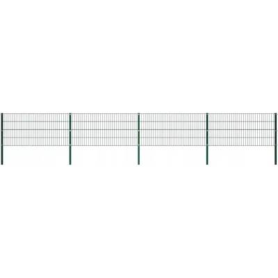 Železný plotový panel se sloupky, 6,8 x 0,8 m, zelený