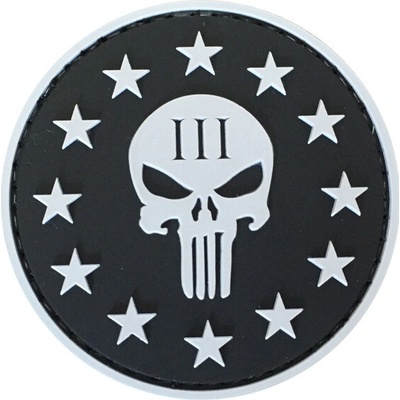 WARAGOD Nášivka 3D Round Shape of Three Percenter Punisher čierna 6cm
