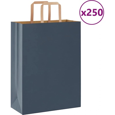 vidaXL Хартиени торбички 250 бр с дръжки сини 26x12x35 см (4101926)