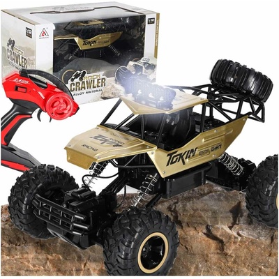 KIK Diaľkovo ovládané RC Rock Crawler 4WD kovové terénne auto zlaté 2.4GHz 1:12