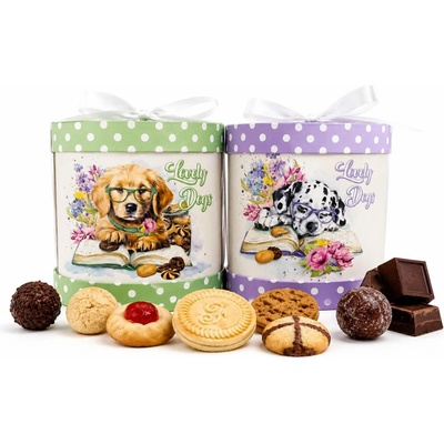 Flamigni kartonová krabička pejsek s různým čajovým pečivem 300 g