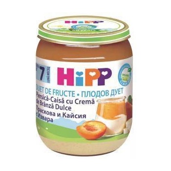 HiPP Био плодово пюре Hipp Fruit Duet - Праскова, кайсия и извара, 160гр