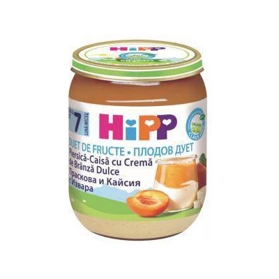 HiPP Био плодово пюре Hipp Fruit Duet - Праскова, кайсия и извара, 160гр