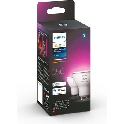 Philips Hue LED žiarovky set 2x4,3W GU10 350lm 2000-6500K sada 2ks, Bluetooth, stmievateľné, White and color ambiance + 16 miliónov farieb, biela