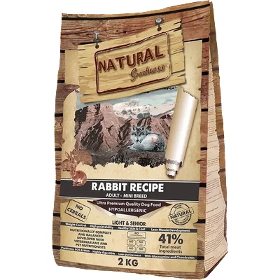 Natural Greatness Rabbit Sensitive Adult Mini Senior and Light - Суха храна за кучета от мини породи със заешко за израснали, възрастни и склонни към напълняване 2kg