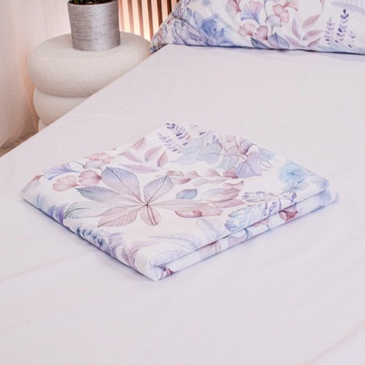 Takoy Prostěradlo na postel 250x250 bavlněný satén fialové listy-HT-00901 | 250x250 cm prostěradlo na postel