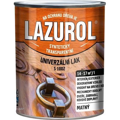 LAZUROL Syntetický lak na kov a drevo S 1002/0001 matný 0,75l, LAZUROL S 1002/0001 matný, 0,75l, LAK