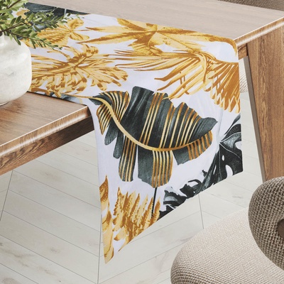 Biante balna behúň Sandra SA-388 Sivozelené a zlaté tropické listy na bielom 20x120 cm