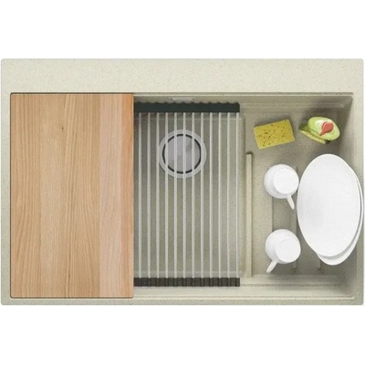 Твоят Стил Бежова кухненска мивка от гранит Осло 80 Max Multilevel 780 x 530 mm