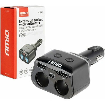 Dvojitá prodlužovací zásuvka 2xUSB 1xUSB C 12/24V max 200W AMIO-04173, , , – Zboží Mobilmania