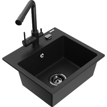 Mexen Milo мивка от гранит с 1 отделение с кухненски смесител Duero, черен - 6505-77-671600-70-B (6505-77-671600-70-B)