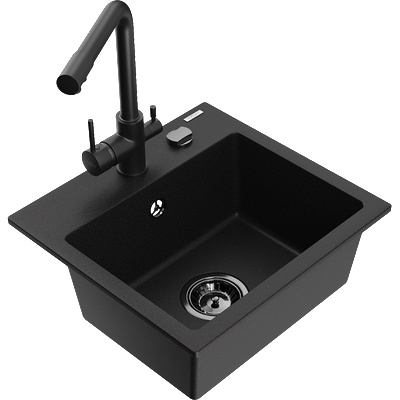 Mexen Milo мивка от гранит с 1 отделение с кухненски смесител Duero, черен - 6505-77-671600-70-B (6505-77-671600-70-B)