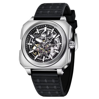 Pagani Design Мъжки часовник Pagani Design Magnetic, Автоматичен, Естествена кожа, Скелетон, Сребрист / Черен (PD-1791-BLACK-SILVER)