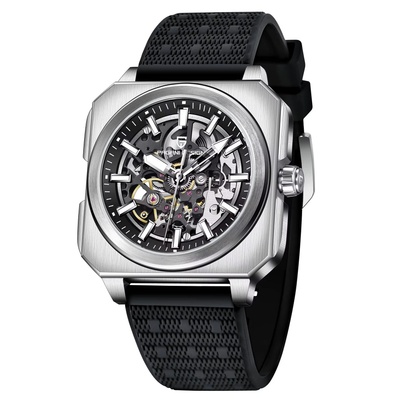 Pagani Design Мъжки часовник Pagani Design Magnetic, Автоматичен, Естествена кожа, Скелетон, Сребрист / Черен (PD-1791-BLACK-SILVER)