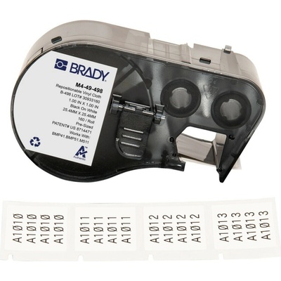 Brady M4-49-498 / 170791, 25.40 mm, Vinyl, čierna tlač / biely podklad