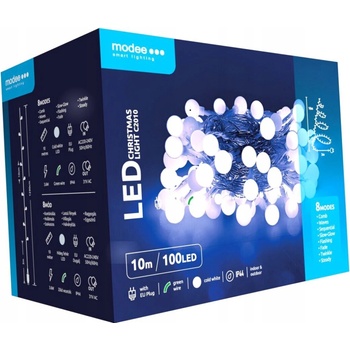 Modee Lighting LED vianočná reťaz 100 LED 10m studená biela bobule