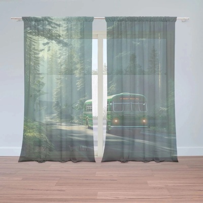 Sablio Záclony Zelený autobus v lese: 2ks 150x250cm