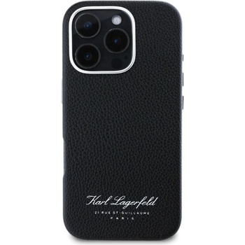 KARL LAGERFELD Кожен Калъф за iPhone 16 Pro, Karl Lagerfeld Grained PU Hotel RSG Case, Черен (KLHCP16LPGWCMKHK)