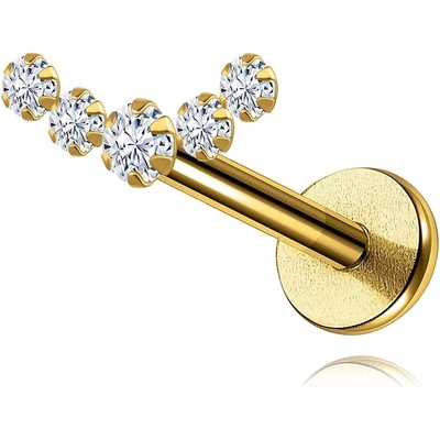 Šperky eshop Piercing do brady a rtů ze 14karátového žlutého zlata oblouk s čirým zirkonem S5GG255.56