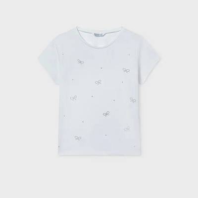 MAYORAL Тениска къс ръкав basic Бял цвят с панделки за момиче Mayoral