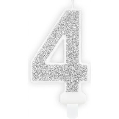 Narozeninová svíčka třpytivě stříbrná "číslo 4", 7 cm