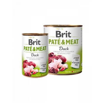 Brit pate & meat duck- консервирана храна за кучета с 26% прясно патешко месо и 44% пилешко месо 400 гр