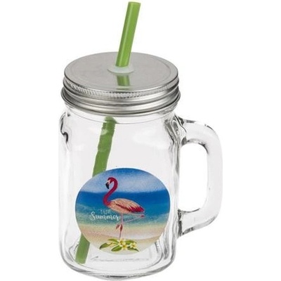 Toro Sklenený pohár s viečkom a slamkouplameniak 450 ml