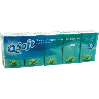 Q-Soft papierové vreckovky s balzamom a vôňou Aloe Vera 4-vrstvové 10 x 10 ks