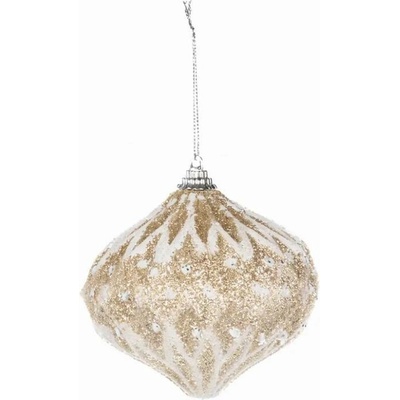 DECOLED Vánoční ozdoba na stromeček glitter 10 cm, bílá zlatá, polystyren, IP44 venkovní